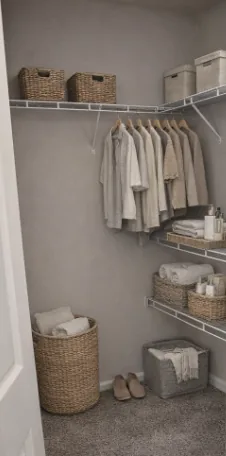 Walk-in closet with built-in shelving and hanging space